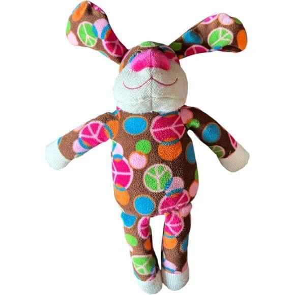 Dan Dee Sock Monkey Dog Plush Toy Peace signs Hippie Love 15" - Picture 2 of 9